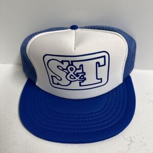 Vintage S and T Blue and White Trucker Snapback Hat Cap